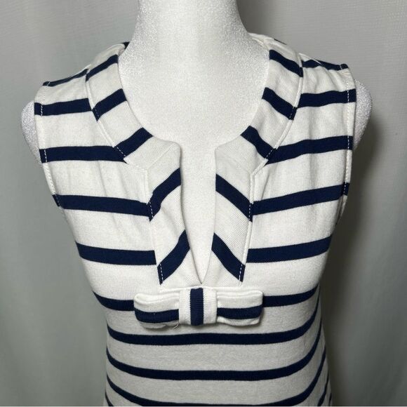 Kate Spade Dress Womens Small White Blue Nautical Striped VNeck Shift Bow Cotton - Picture 3 of 10